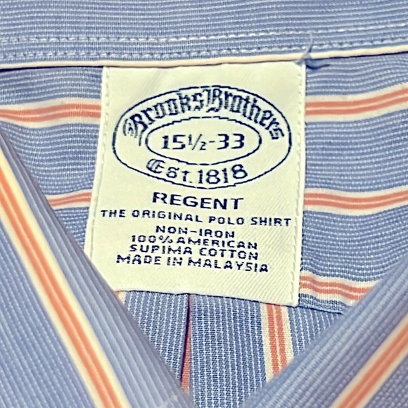 BROOKS BROTHERS BLUE /ORANGE STRIPED PREMIUM COTTON DRESS SHIRT NWOT - Picture 5 of 8